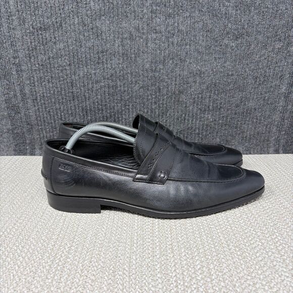 Hugo Boss Black Leather Penny Loafers Slip On Oxfords Dress Shoes Mens 10.5 US main image 6